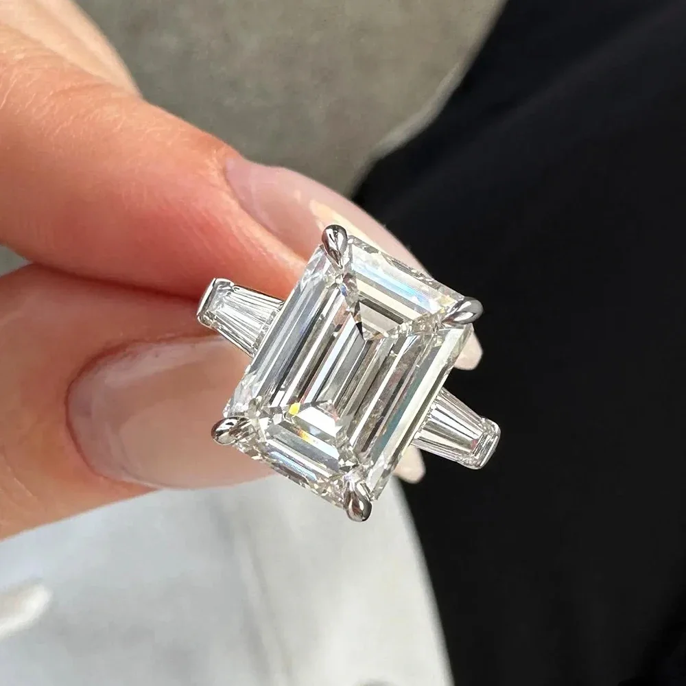 QIBAOKU 4.5Carat Emerald Moissanite Ring S925 Sterling Silver Tapered Baguette Side Stone for Women Engagement Band Jewelry 2026