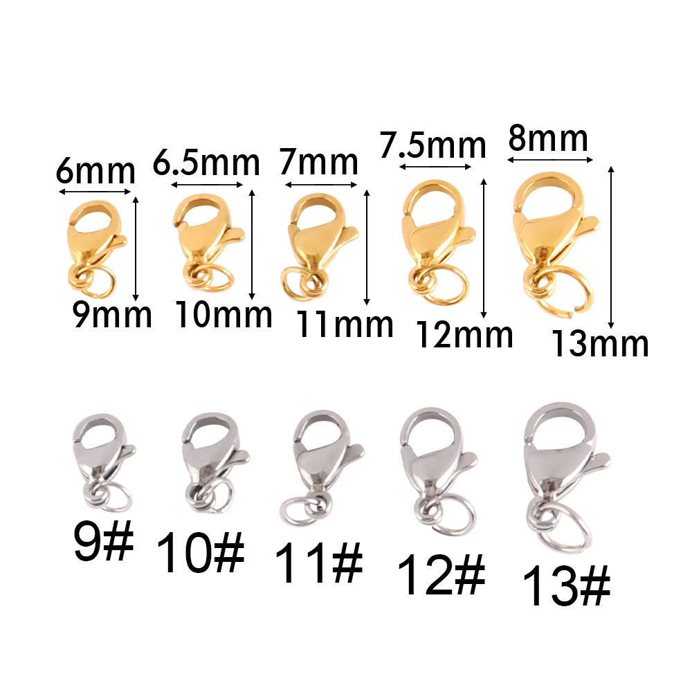 30 peças/lote 10 12mm aço inoxidável ganchos lagosta ganchos com anéis de salto DIY mosquetão fechos conectores para fazer achados de joias