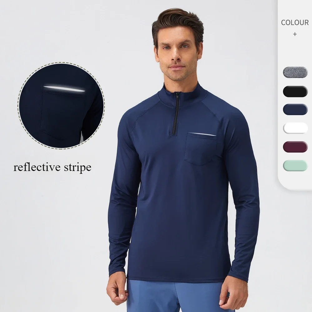 

T-shirts Men Gym Sportswear Fitness Clothing Sports Workout Tops Half-zipper Long Sleeve T Shirt Bodybuilding Wear Running Top