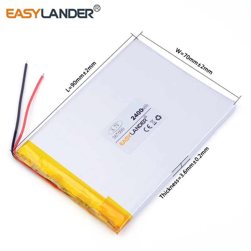 3,7 В 367090   Перезаряжаемая литий-ионная литий-полимерная батарея емкостью 2400 мАч для планшетных ПК КПК