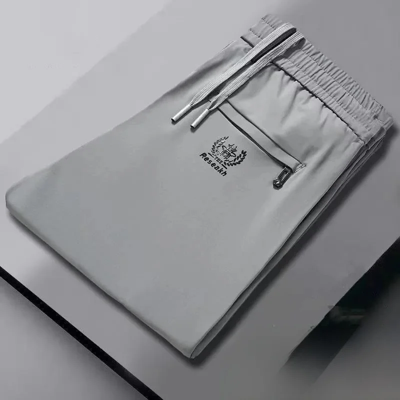 

Свободные прямые брюки для спецодежды, мужские повседневные брюки из ледяного шелка, модные летние тонкие хлопковые молодежные длинные брюки