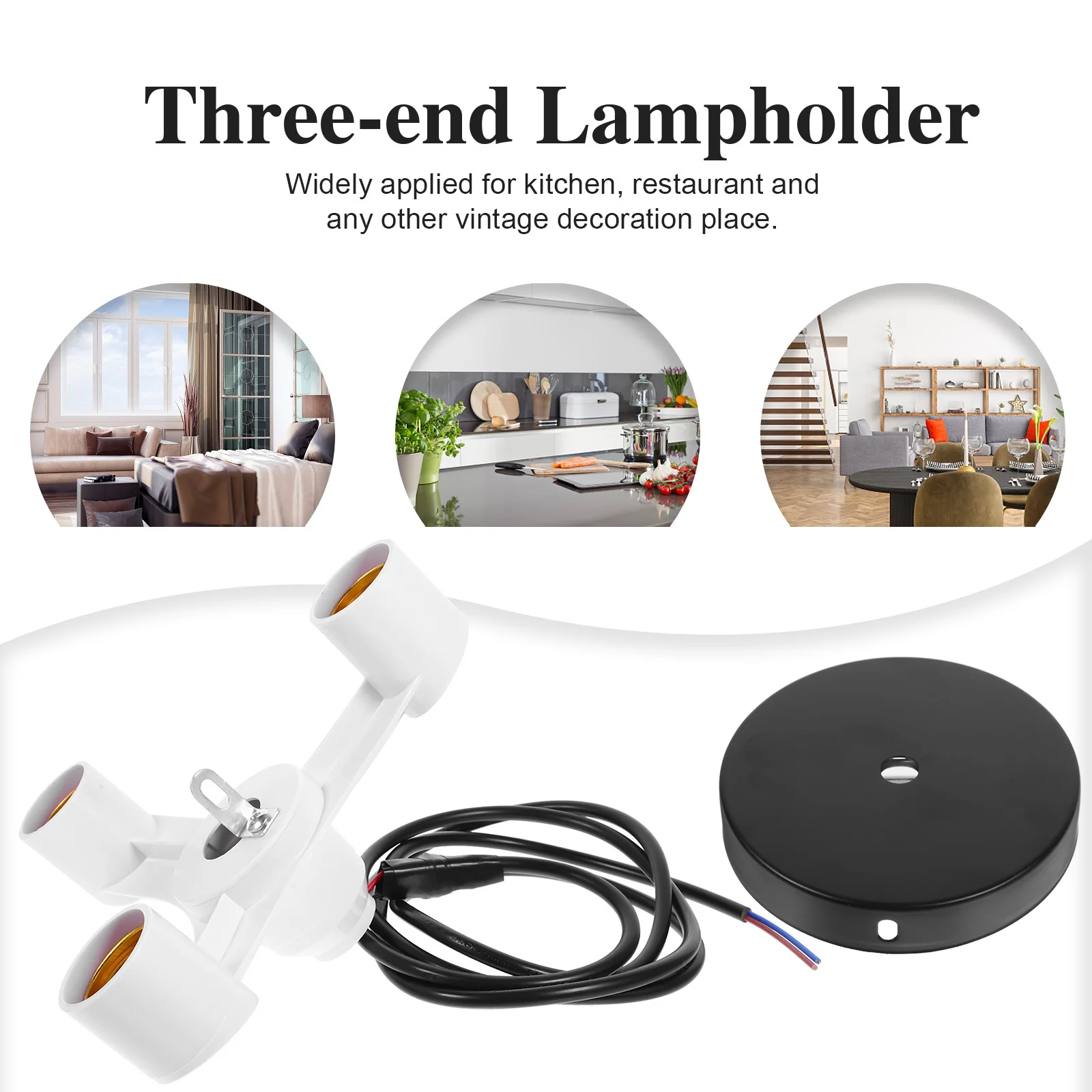 

1pc E27 Three-Head Lamp Holder White Compact Modern Design For Ceiling Pendant Lighting Socket Home Kitchen Cafe Decor