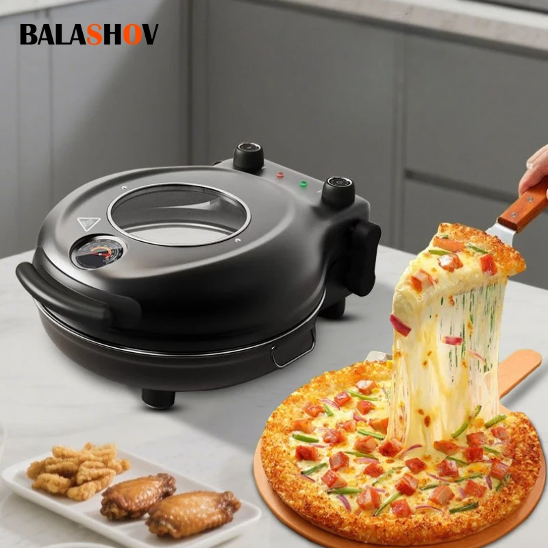 Sartén eléctrica para pasteles de 1200 W, máquina para hacer pizza profunda 420 ℃ Sartén para panqueques, horno para freír calentado de doble cara, crepera, sándwich, pan