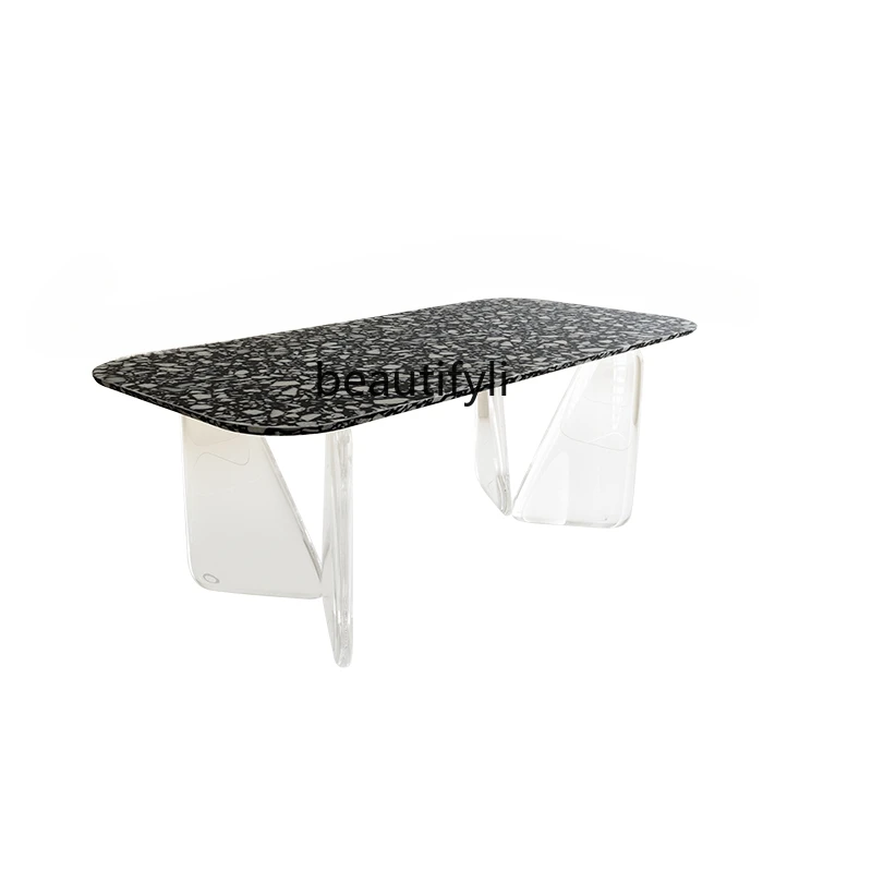 

Terrazzo Dining Table Home French Retro Cream Style Acrylic Marble Dining Tables and Chairs