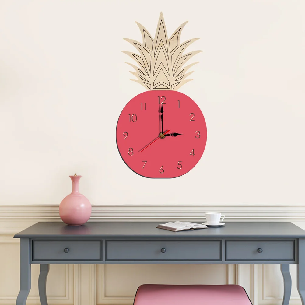 

Silent Pineapple Shape Wall Clock Pink Acrylic Quiet DIY Cartoon Fruit Decoration for 's Room Living Room Bedroom
