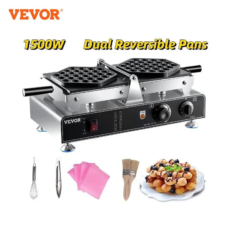 VEVOR Waffle Maker Electric HongKong Bubble Egg Puff Cake Making Machine Reversible Double Baking Pan Kitchen Home Appliance