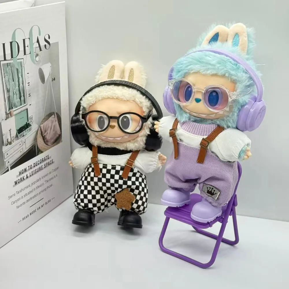 Bonito mini roupas de boneca de pelúcia para 17cm labubu muitos tipos de macacão acessórios de roupas
