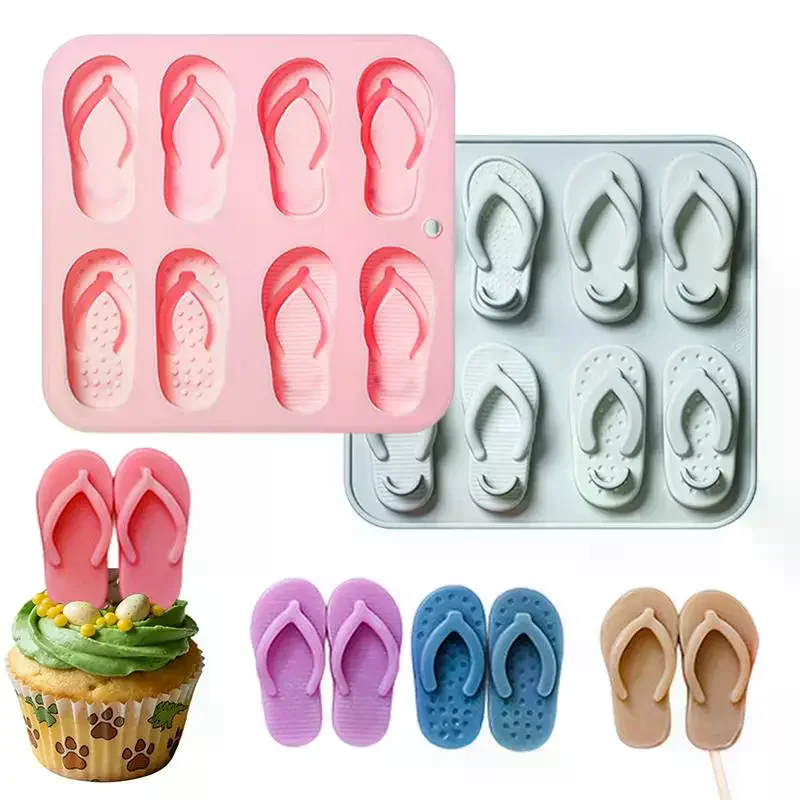 Beach Shoes Silicone Mold Summer Flip-Flops Slipper Fondant Mold For Birthday, Party, Cake Decoration And Ice Tray