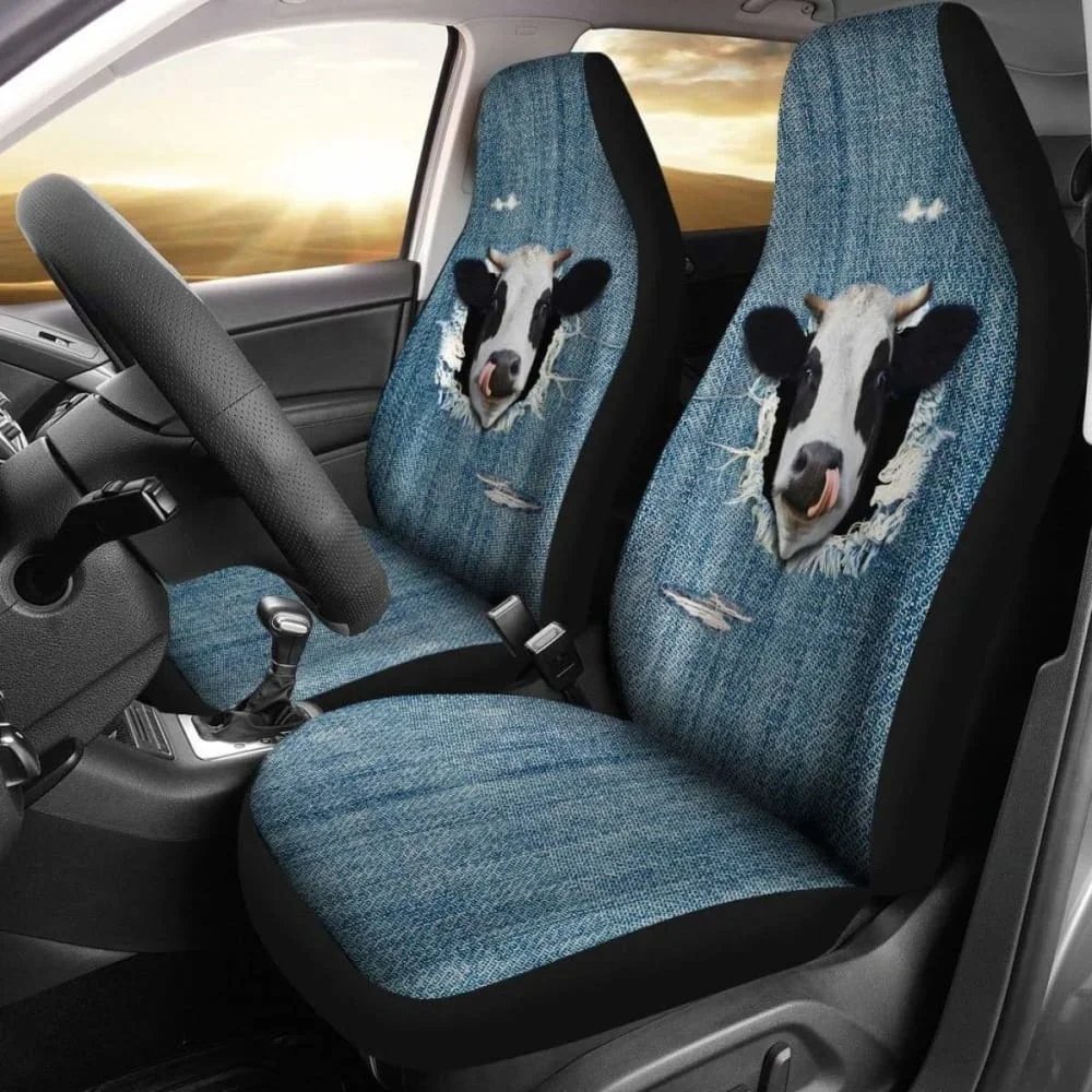 Cow Horse animal car seat cover packaging suitable for most auto parts 2pcs custom picture printing universal front seat cover