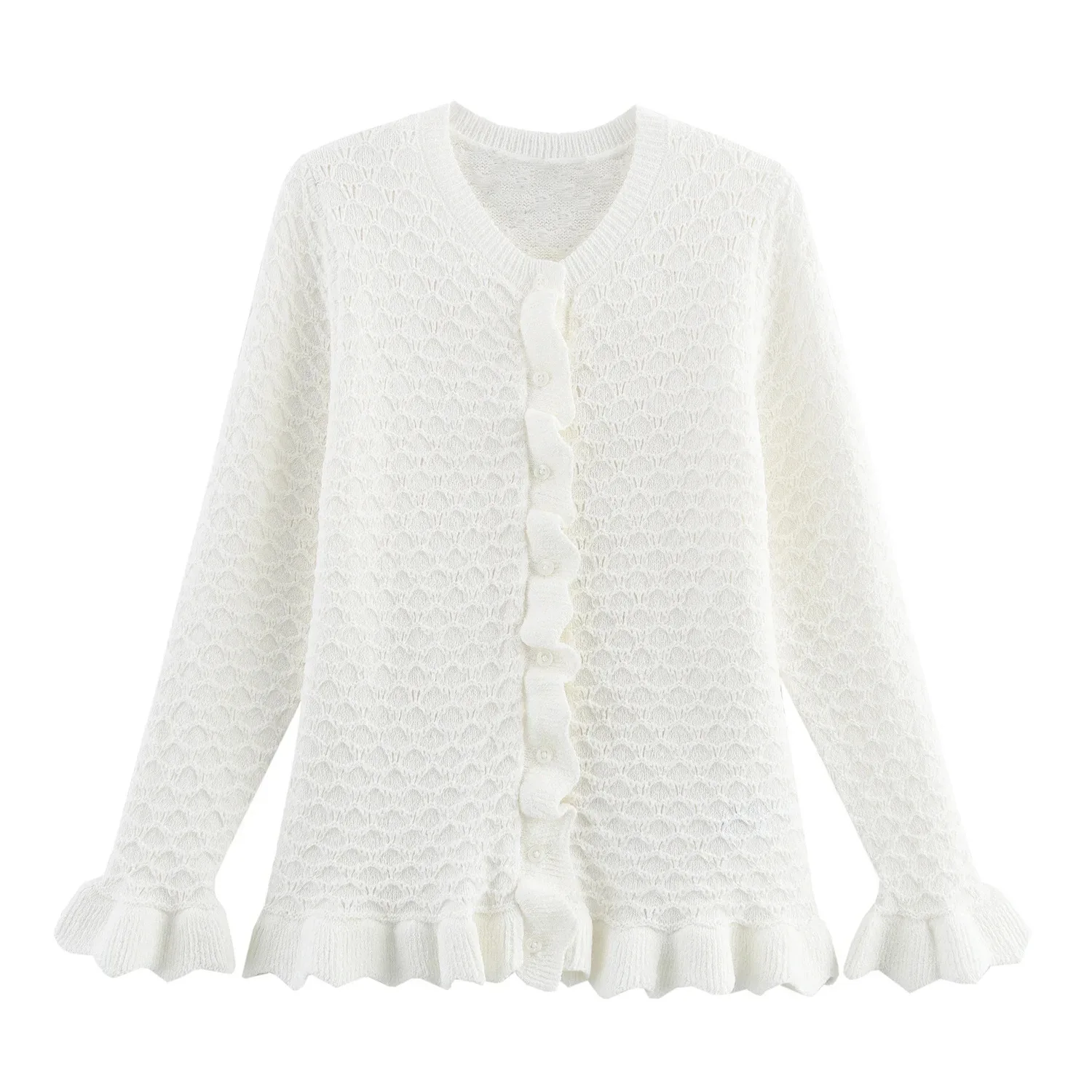 

Европейский и американский популярный ажурный кружевной вязаный кардиган, женский топ, модный и элегантный стиль