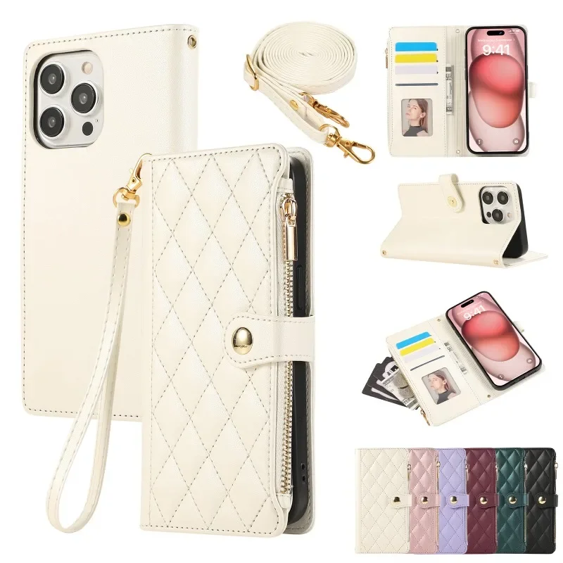 Umhängetaschen-Handyhülle aus Leder mit Handgelenkschlaufe für iPhone 16E 17 Ari 18 16 15 14 13 12 11 Pro Max 8 Plus, Brieftasche mit Kartenhalter. – Detail 15