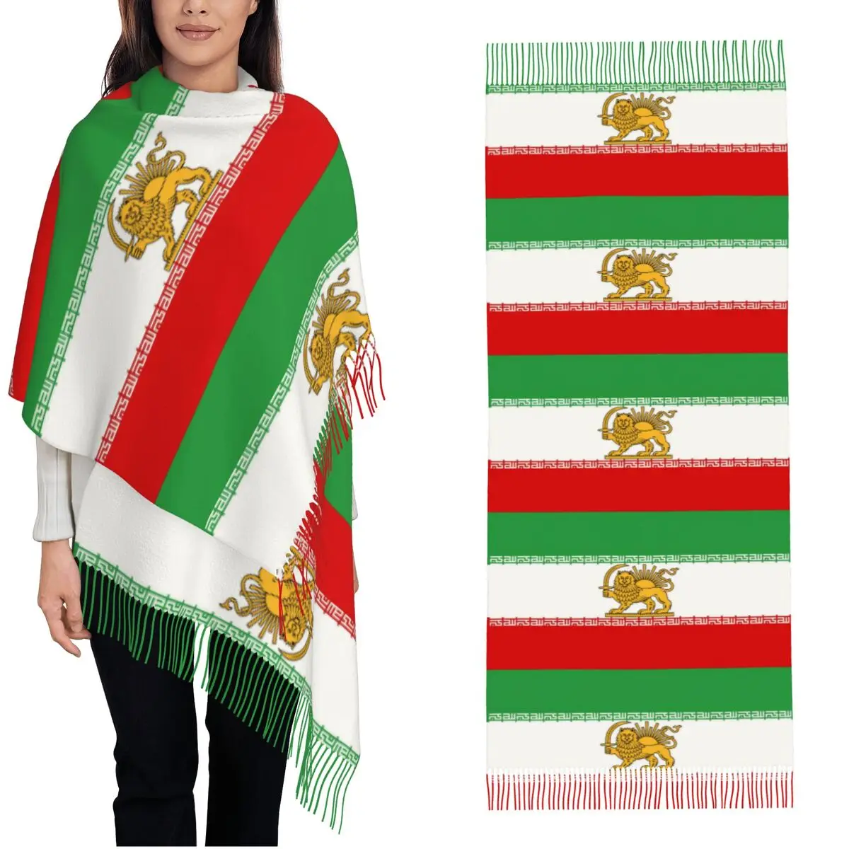 

Универсальный теплый мягкий шарф с флагом Ирана, иранские шарфы-накидки с длинными кисточками, винтажные шали и накидки, зимний дизайн, буфанда для женщин