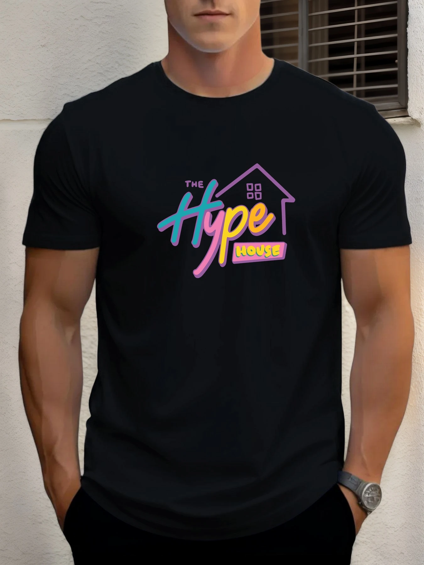 

Man Short Sleeve T-shirt HYPE HOUSE Print Summer Round Neck Oversized Tee Casual Fashion High Quality Clothing