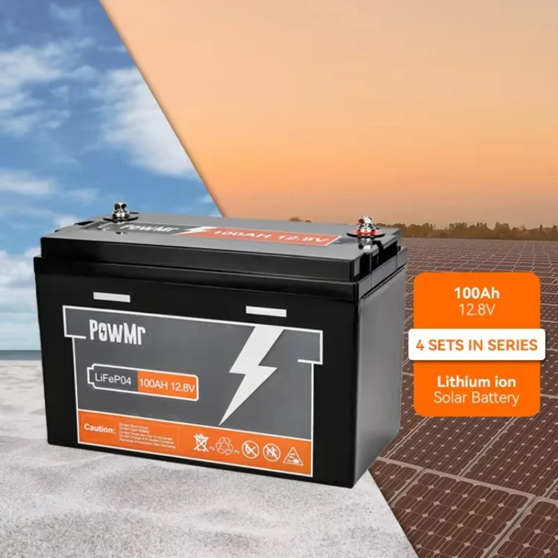 High-capacity PowMr Solar Battery Pack - 4 Units of 100AH 12V Lithium Lead-Acid Gel Batteries for Reliable  Power