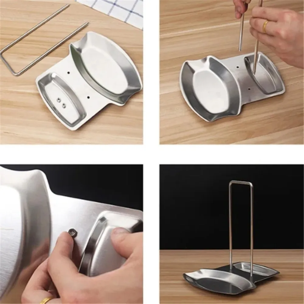 Stainless Steel Pan Pot Cover Stand Silver Color Soup Spoon Holder Drain Rack Stove Organizer Storage Kitchen Accessories image 6