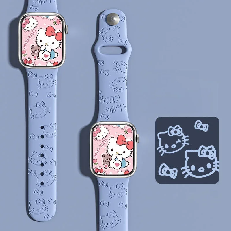 Engraved Hello Kitty Strap for Apple Watch Band 49mm 44 40mm 45 41mm 38 42mm Silicone Bracelet iWatch Se 2/3/4/5/6/7/8/9/Ultra