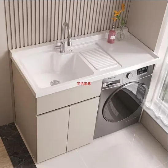 

Balcony laundry cabinet integrated basin laundry sink with rubbing plate drum washing machine cabinet significant other combinat