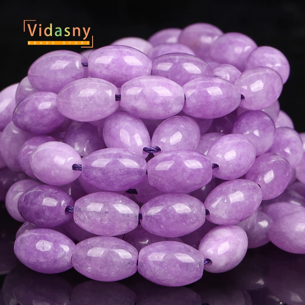 8x12mm Natursteine Lila Chalcedon Reiskorn-Form Lose Perlen für Schmuckherstellung Passend für DIY Armbänder Halsketten Zubehör – Detail 6