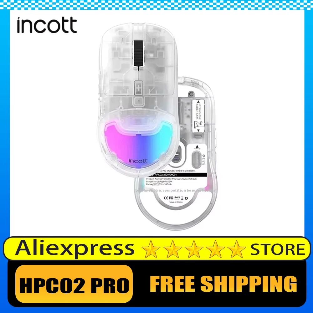 Incott Hpc02 Pro Wireless Mouse Dual Mode Paw3395 Rgb Customized Gaming Mouse Silencing Ergonomics Pc Gamer Accessories Man Gift