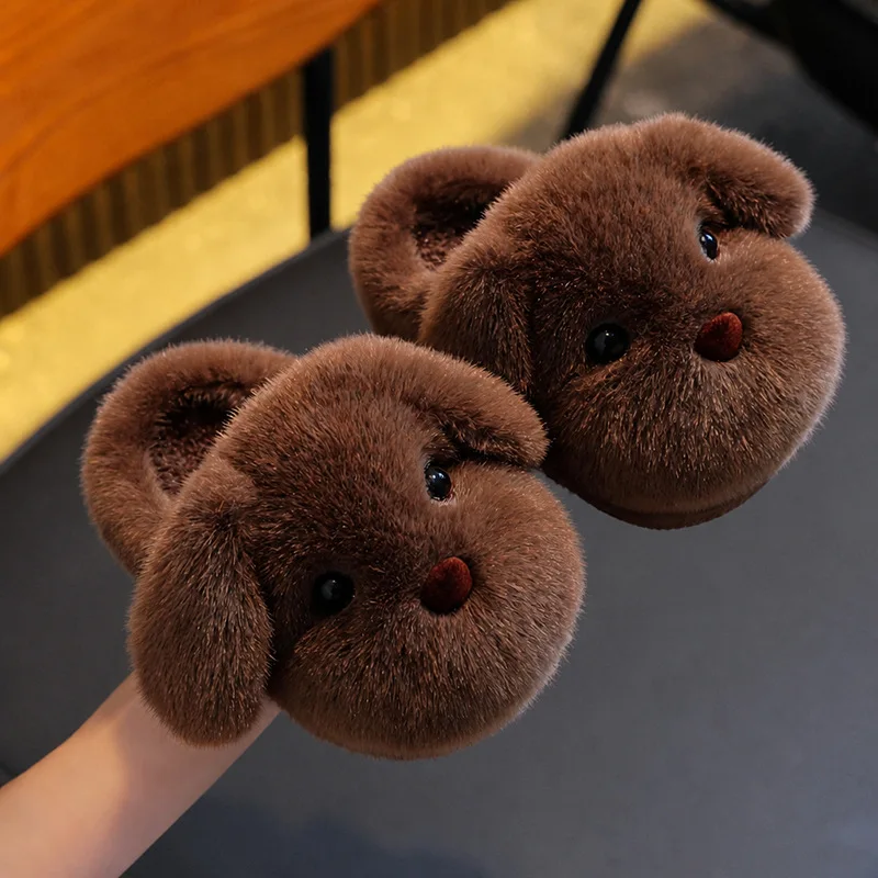 Winter Children's Cotton Slippers Memory Foam Boys Warm Fluffy Cartoon Dog Home Shoes Girls Platform Parent-child Cotton Shoes
