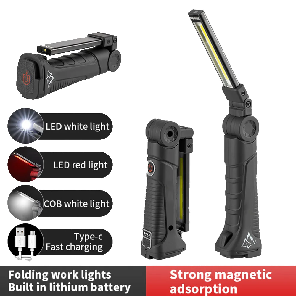 New Portable 500LM COB LED Flashlight Type C Charging Work Light 3 Modes Magnetic Lantern Hanging Lamp Camping Torch Flash Light