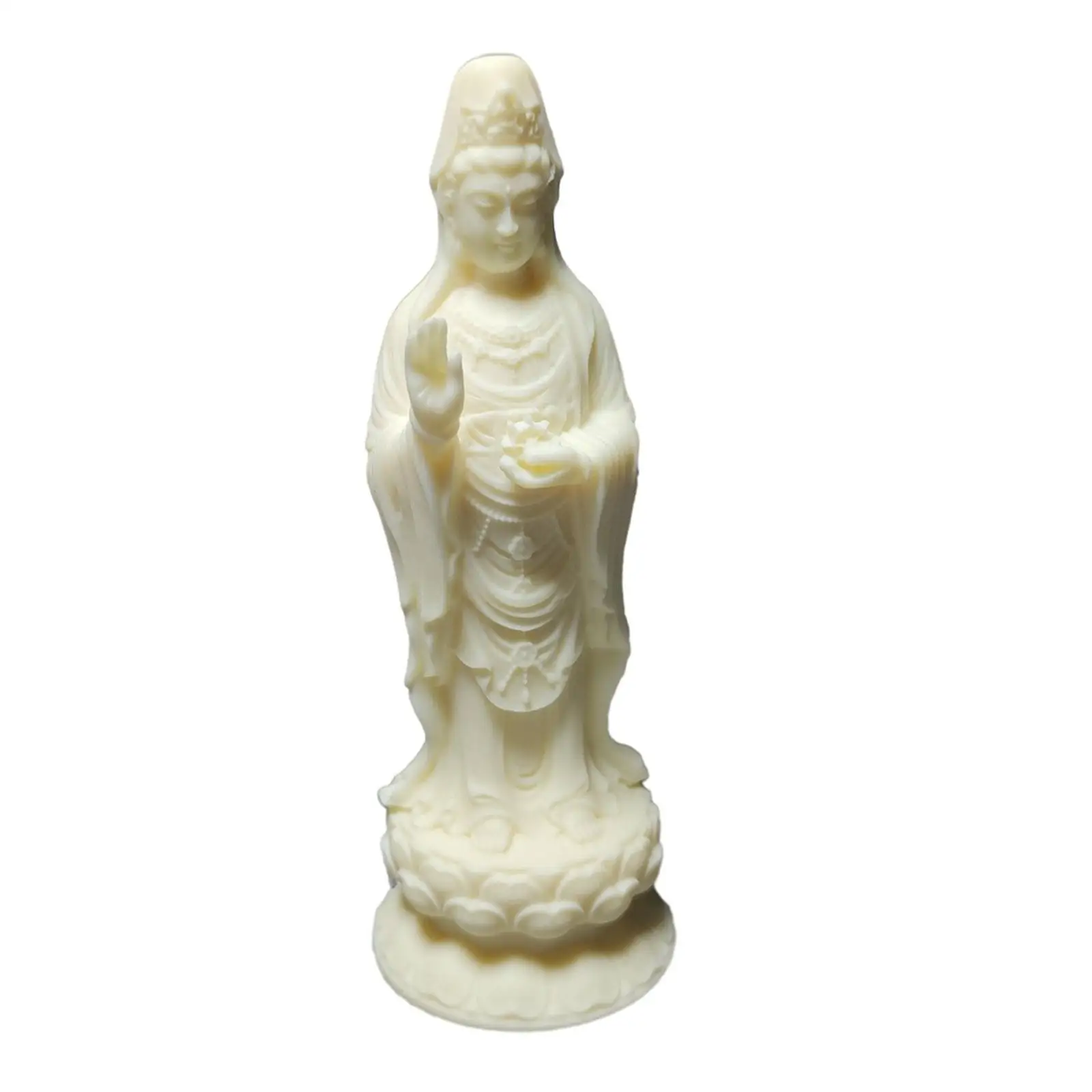 Guanyin Standing Statue Wood Carving Ornament Handmade Tabletop Sculpture Fengshui Crafts for Wall Shelf Decor Fine Workmanship