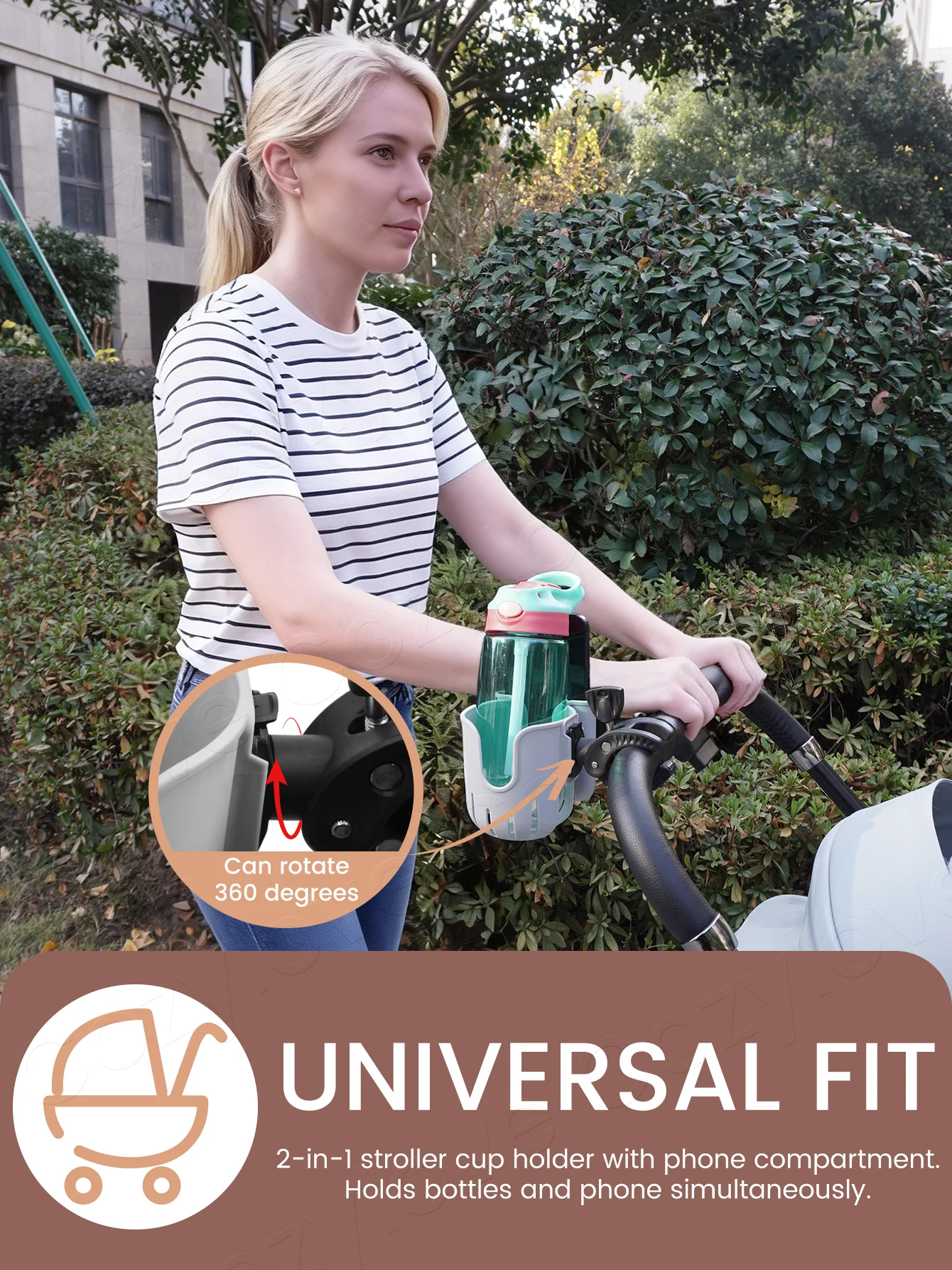 AliExpress Kisslanding 2-in-1 Stroller Cup Holder with Phone Slot | Universal Bike Cup Holder for Bottles, Phones & Accessories, 3 Color Options