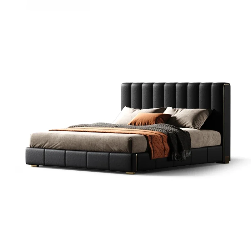 

Italian Light Luxury Bed Aesthetics Bedroom Modern Leather Designer Double Bed Minimalist Sleeping Letto Matrimoniale Furniture