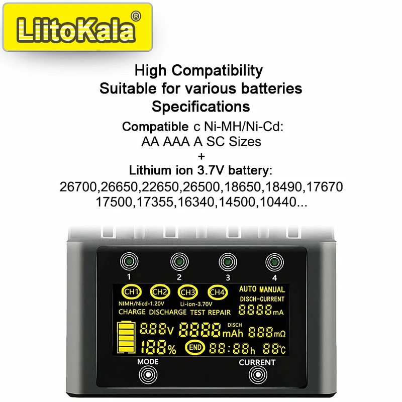 18650/21700/26650/AA/AAA/Ni-MH/Li-ion용 LiitoKala L... - 3