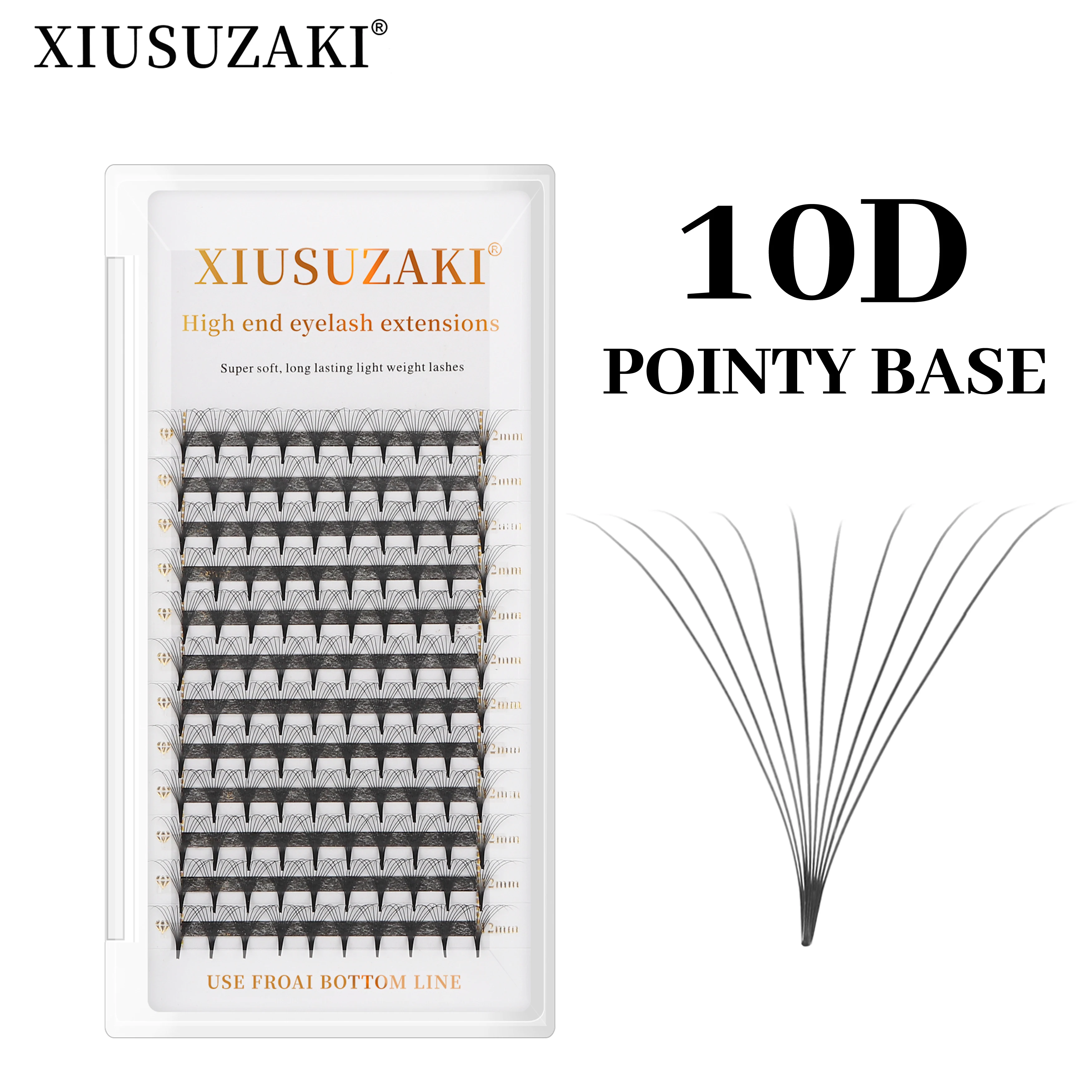 XIUSUZAKI Sharp Narrow Stem Premade Fans Eyelash Extension 0.07mm 4D-10D Thin Pointy Base Russian Fans Ready Volume