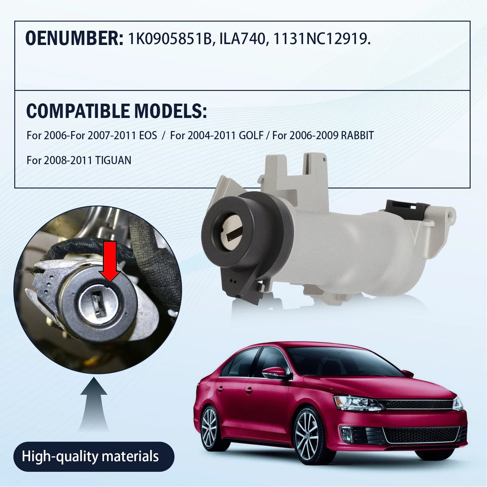

1K0905851B Ignition Switch Lock Cylinder with Intelligent Remote Control Key for 2006-2018 Jetta Door Lock Cylinder Assembly