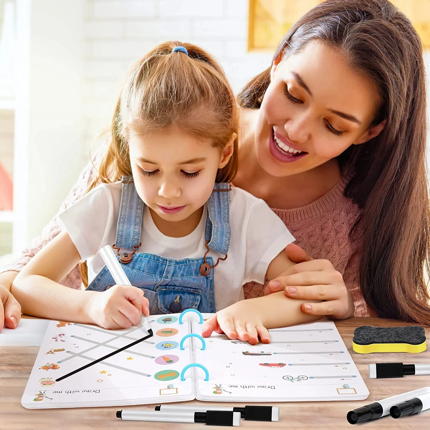 Magical Tracing Workbook Set Pen Control Painting Book Reusable Magic Practice Copybook for Kids with Drawing Pens and Eraser