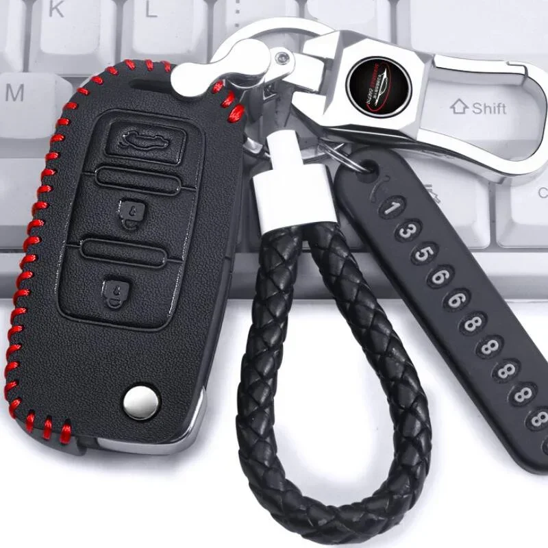 Car Key Case Leather Key Holder Protective Sleeve Cover For Dongfeng Joyear X3 X5 X6 S500 M3 M5 SX6 CM7 T5 Glory 580 370 Etc.