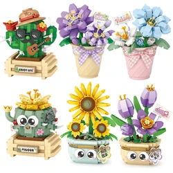 Mini Potted Succulent Flower Building Blocks DIY Cute Bouquet Model Ornaments Adult Children Assembly Toy Boys Girls Gift