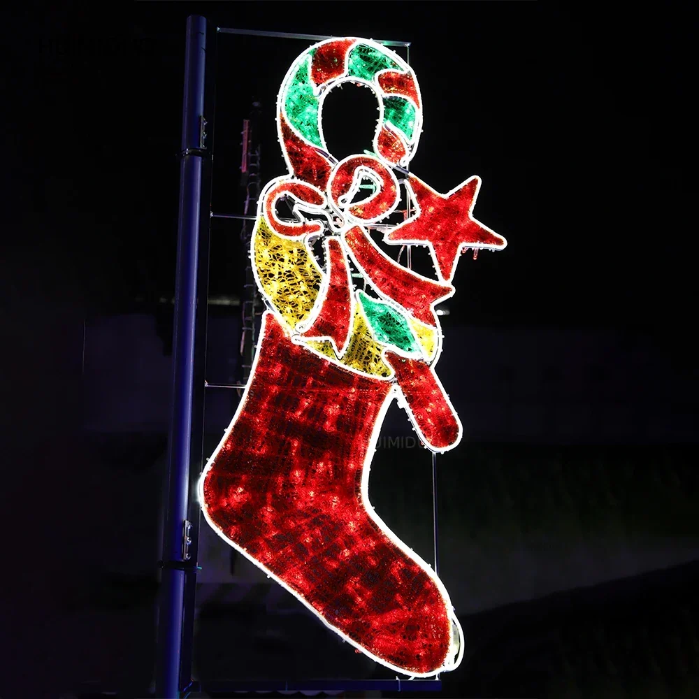 Christmas Thanksgiving New Year Outdoor Light Emitting Diode 2D Socks Pattern Light IP65 Grade Street Cross Decoration Lighting