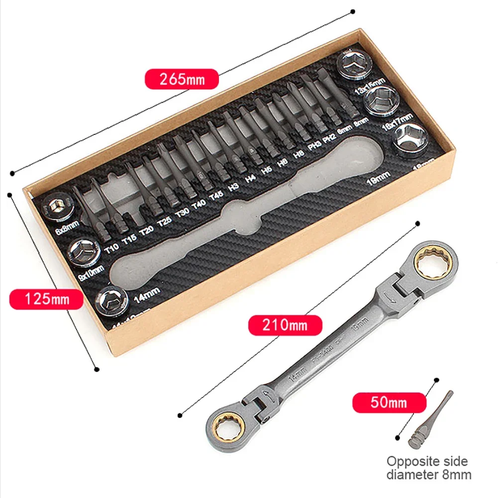 23pcs Multifunctional Ratchet Spanner Set Flexible Head  Double Box Wrench Socket Screwdriver Bits Auto Repairing Tool