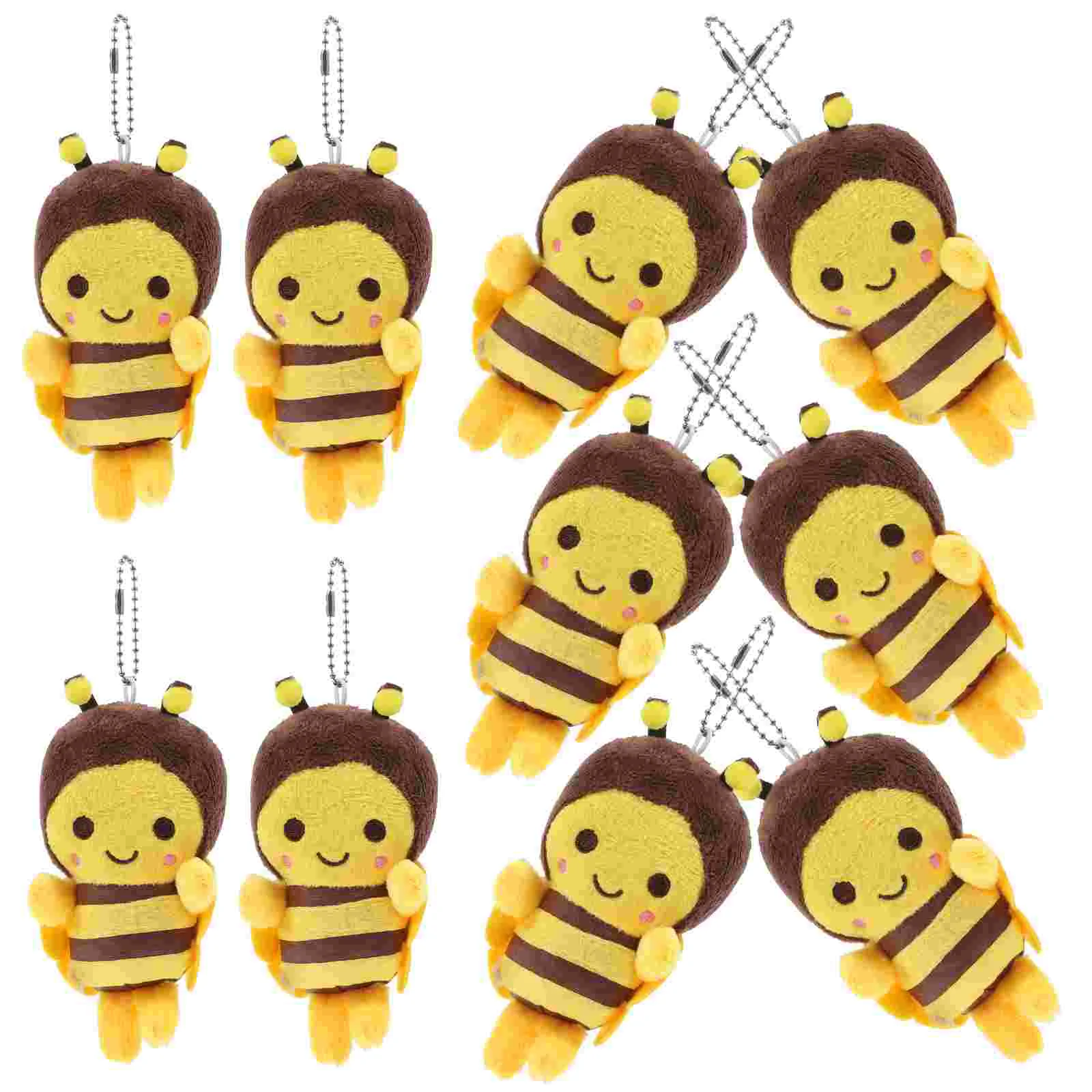 10 Pcs Little Bee Pendant Stuffed Adorn Lovely Keychain Toy Decorate Charms Pp Cotton Child Car Decorations