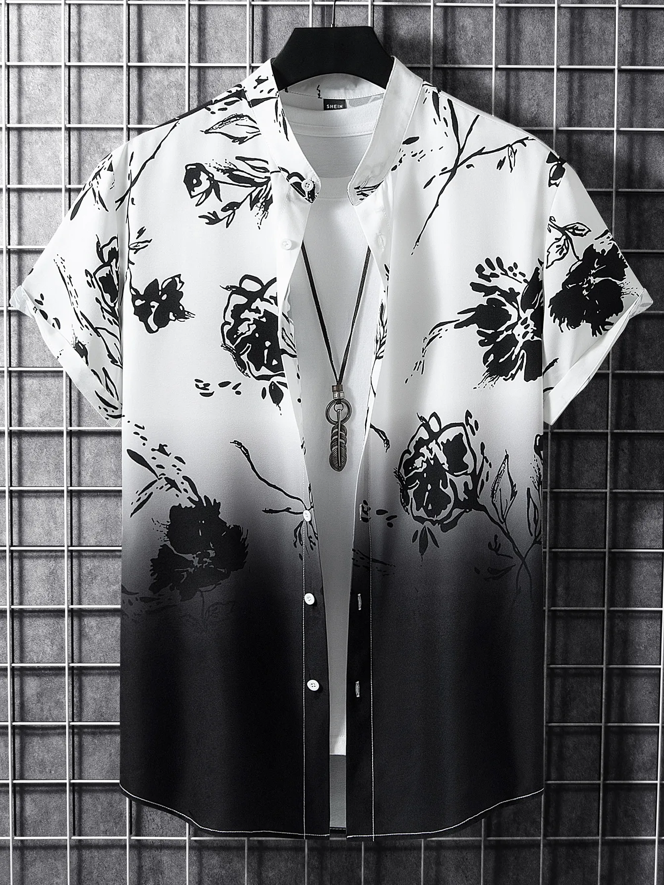 

Men's Short Sleeve Floral Print Gradient Shirt, Casual Vacation Wear