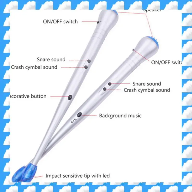 

ONGE 4Pcs Electronic Airdrum Rock Electric Drum Sticks Rhythm Stick Percussion Instrument Tool Kids