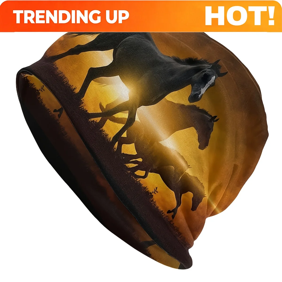 Customization Sunset And Horse Print Brimless Hat