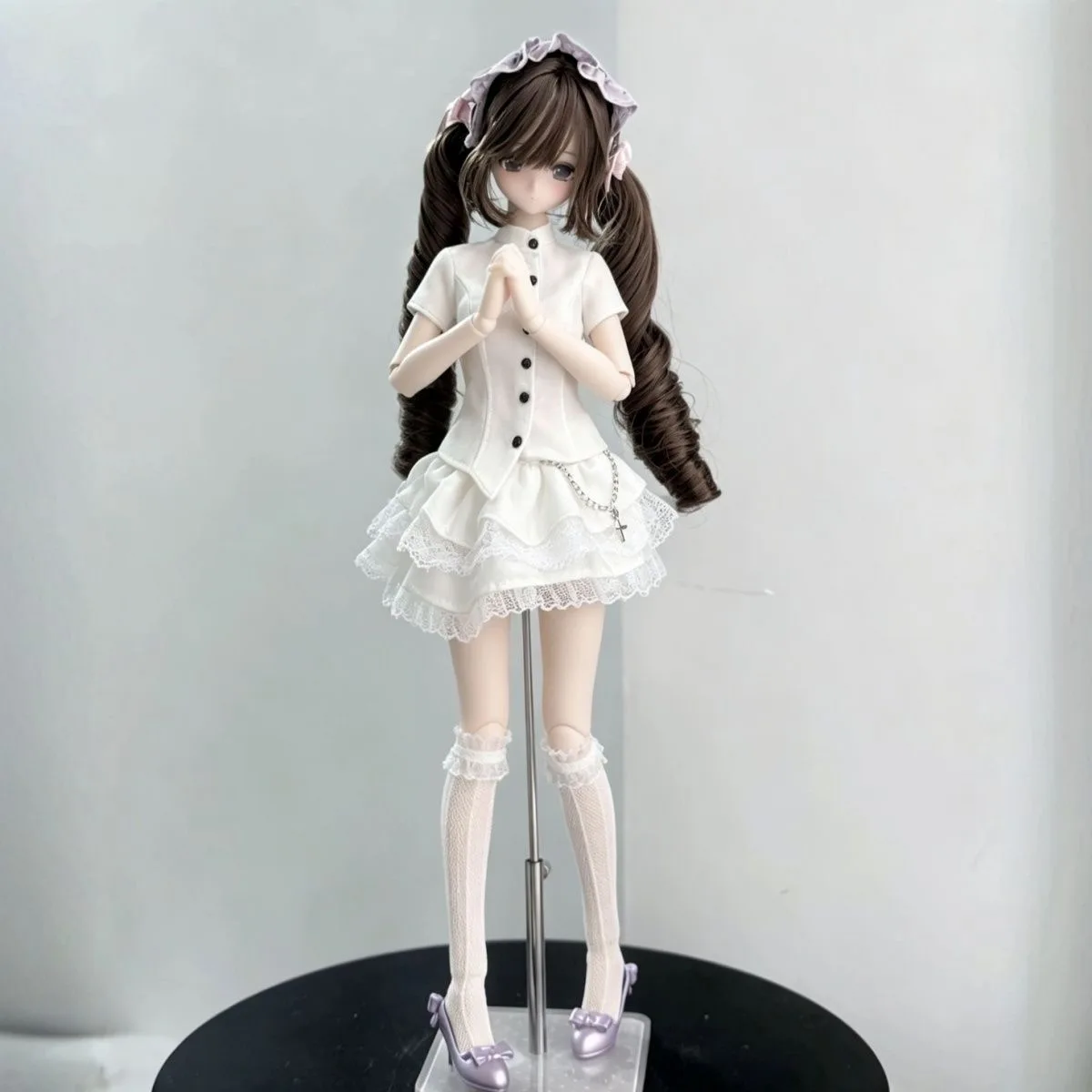 1/6 OB22 Doll Clothe Accessories White High-neck Fitted-waist Shirt + Layered Lace Miniskirt+Socks Set For Azone/OB22/OB24