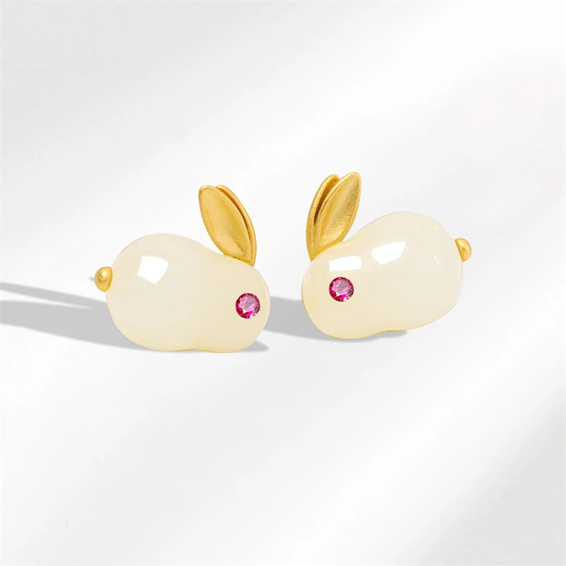 WYEAIIR Sweet Lovely Jade Rabbit 925 Sterling Silver Earrings For Women Luxury Jewelry Party Gift