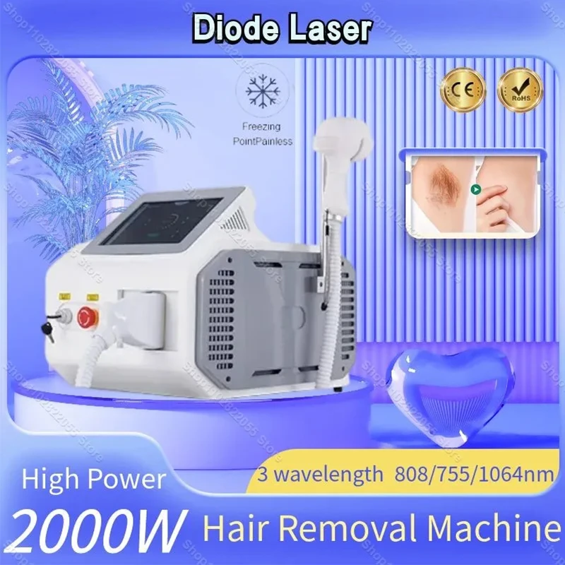 

2000W Portable Diode Laser Hair Removal Machine 3 Wavelengths 755NM 808NM 1064NM Permanent Painless Hair Remover