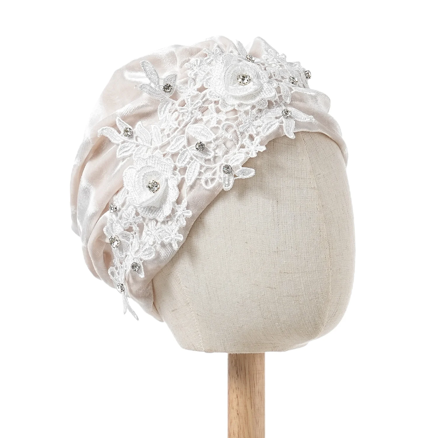 Blumenstickerei-Turban-Mütze für Damen, modische Kopfbedeckung, Samt-Moschehausschlag, Bonnet, Turbante Mujer – Detail 7