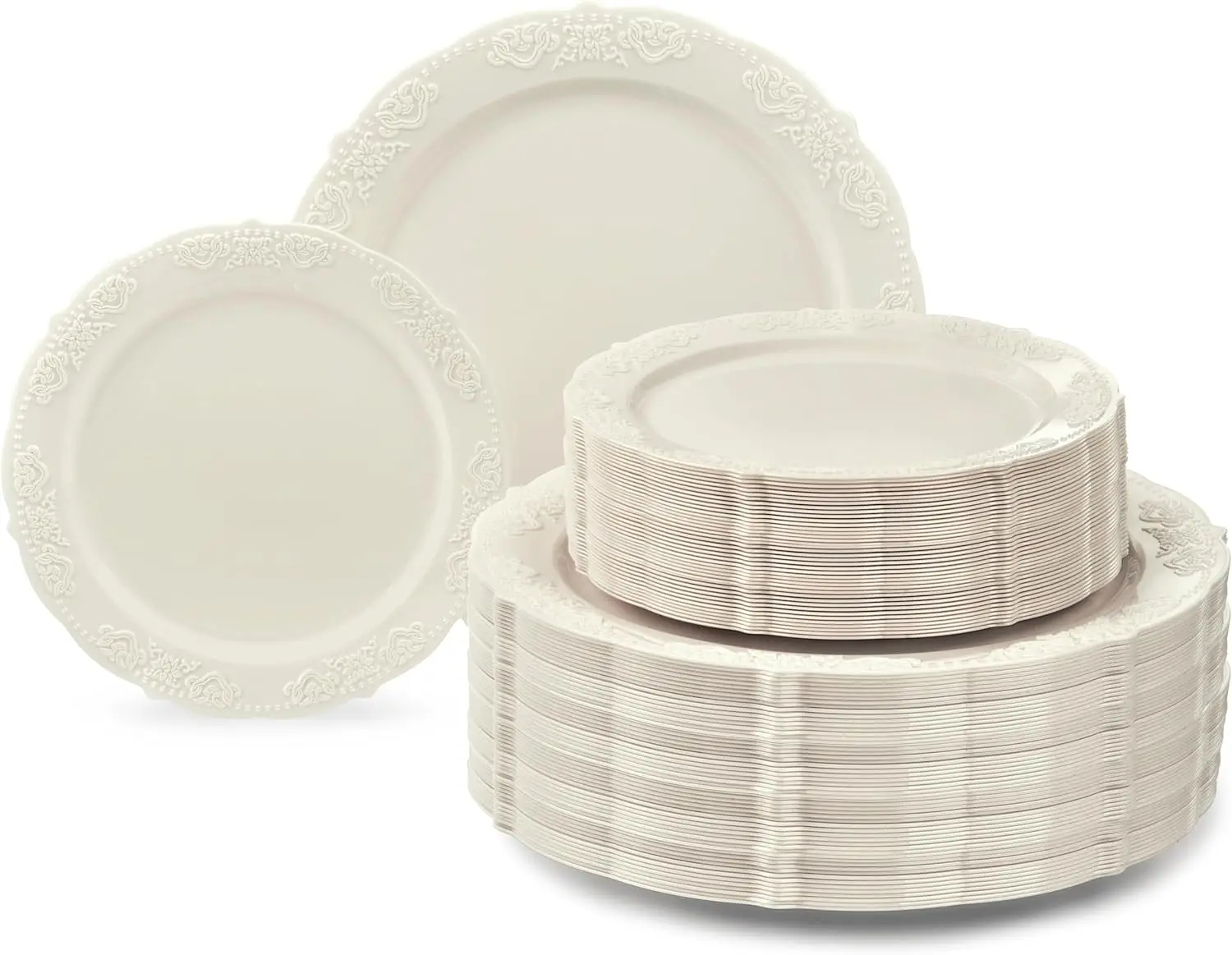 

240 Plates Pack,(120 Guests) Vintage Wedding Party Disposable Plastic Plates Set -120 x 10.25'' Dinner + 120 x 7.5