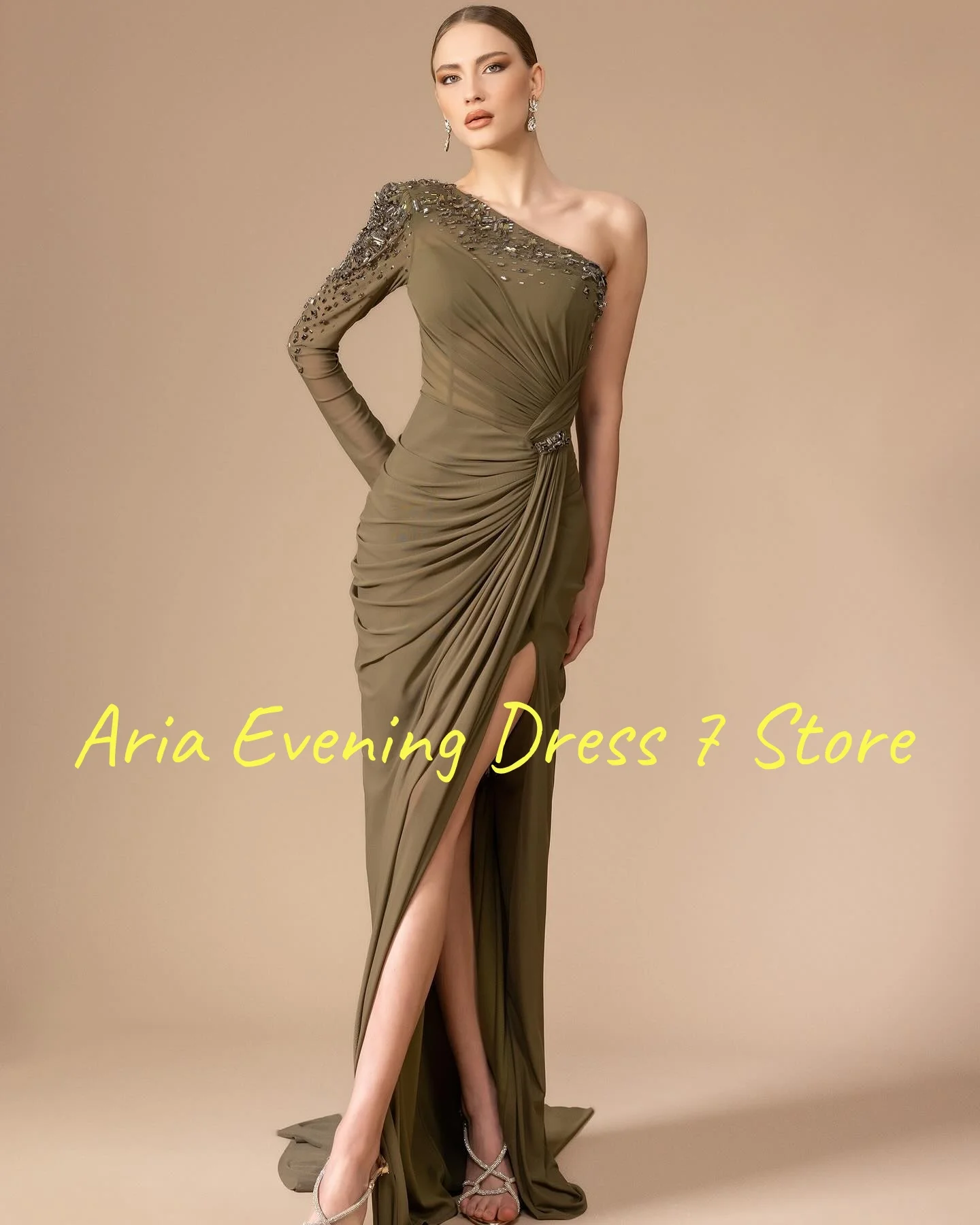 Customized  Temperament Chiffon Off the Shoulder Sequined Evening Dresses Sexy Long Sleeves Prom Dress Custom Made Part