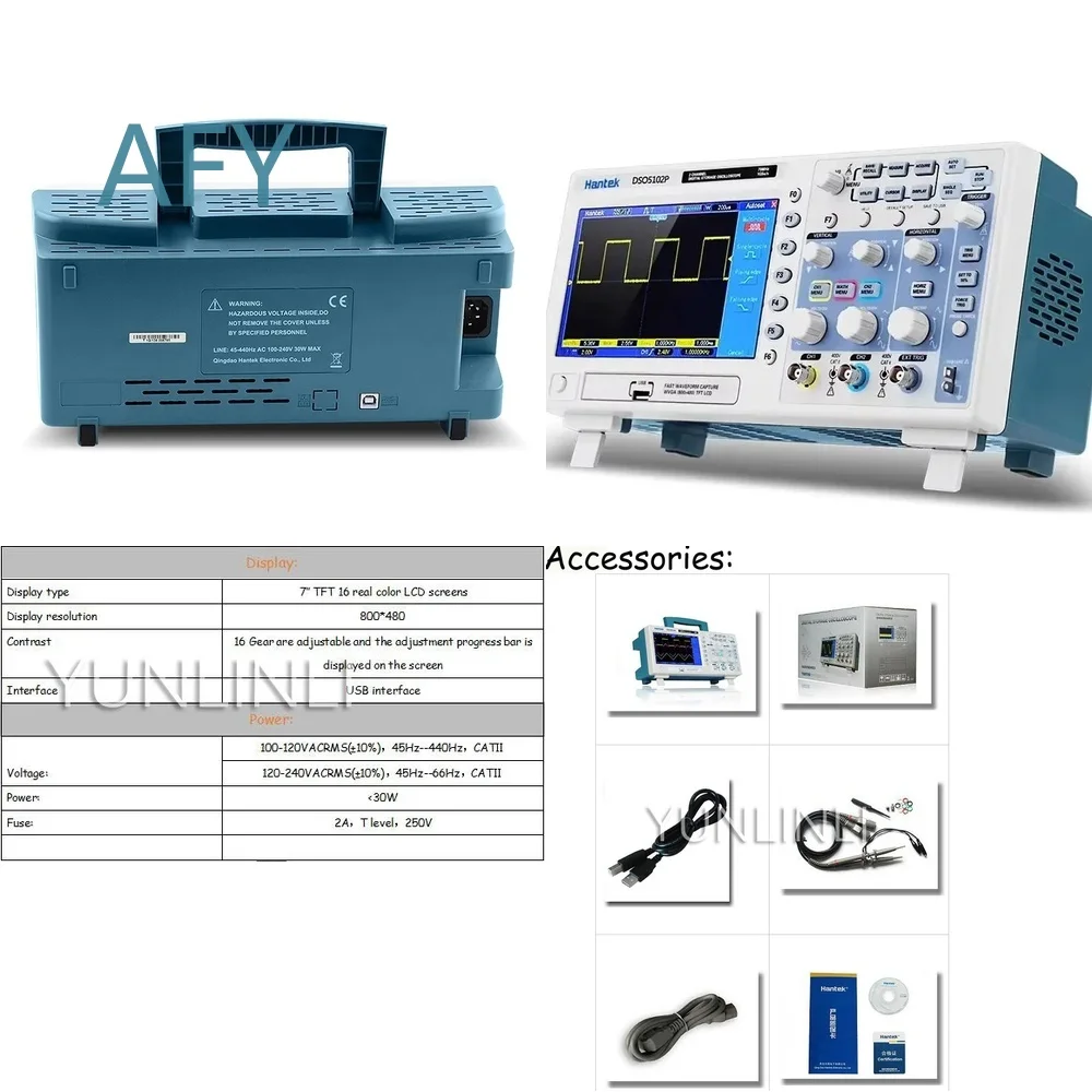 Portable Digital Oscilloscope 100MHz 1GSa/s Dual Channel 40K Record Length USB Interface for DS05102P Handheld Oscilloscope