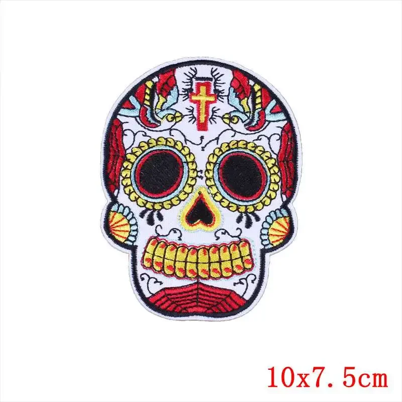 Punk Rock Skull Embroidery Patches Various Style Flower Rose Skeleton Iron On Biker Patches Clothes Stickers Applique