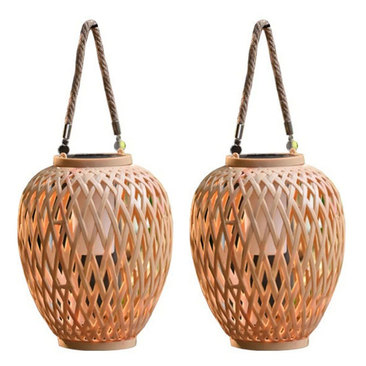 

A04V 2X Outdoor Solar Imitation Rattan Lantern Courtyard Balcony Garden Decoration Candle Lights Atmosphere Bamboo Chandelier