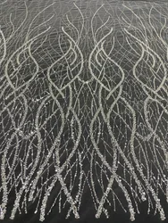 Sparkly Shiny Beading Lace Fabric Off White Tulle Mesh with Silvery Beads Sequince Lace Wedding Dress Sewing Material 2023 NEW